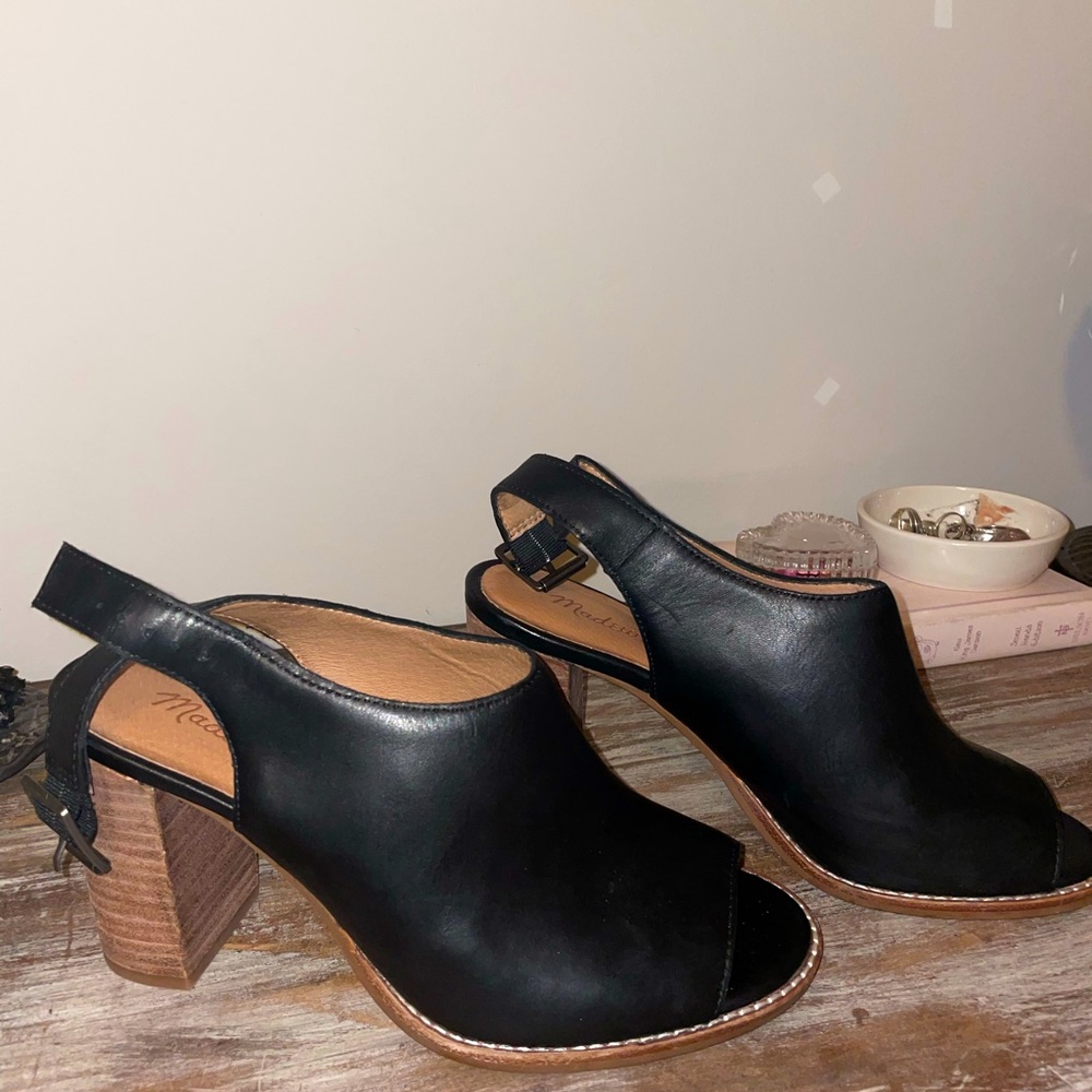 Madewell Black Leather Peep Toe Heels